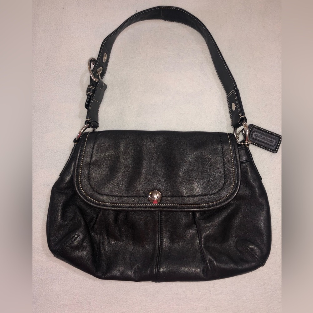Coach Black Leather Flap Handbag